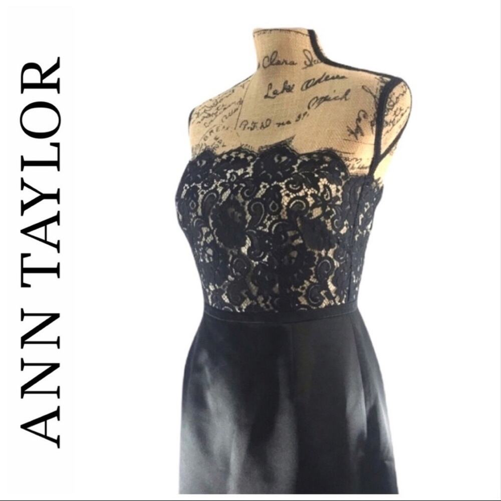 ANN TAYLOR VTG Strapless Black Satin & Lace Prom or Evening Gown 4 - Picture 5 of 12